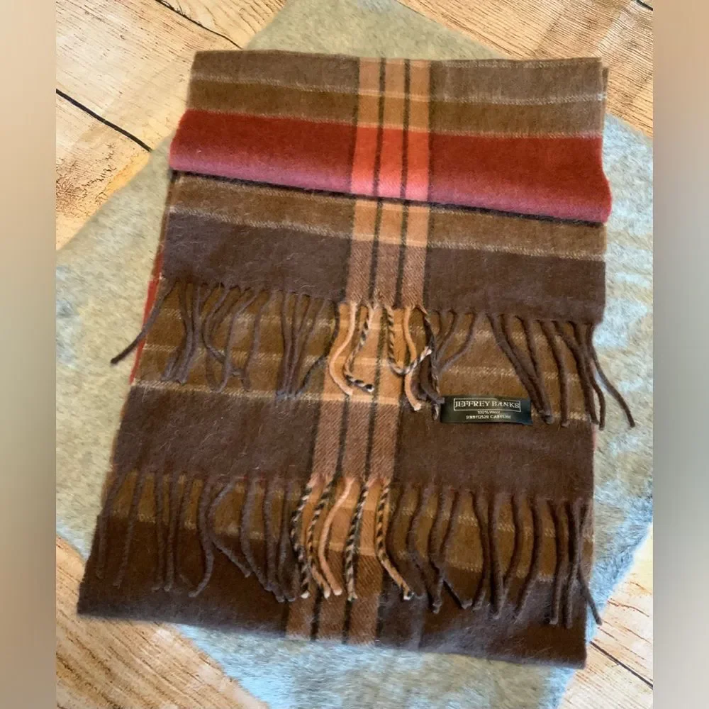Jeffrey Banks 100% Wool Plaid Fringe Scarf